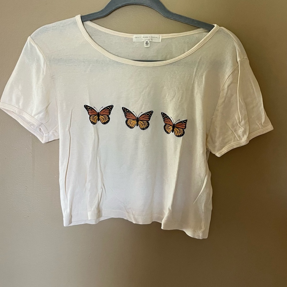Truly Madly Deeply White Orange Graphic Crop Tee